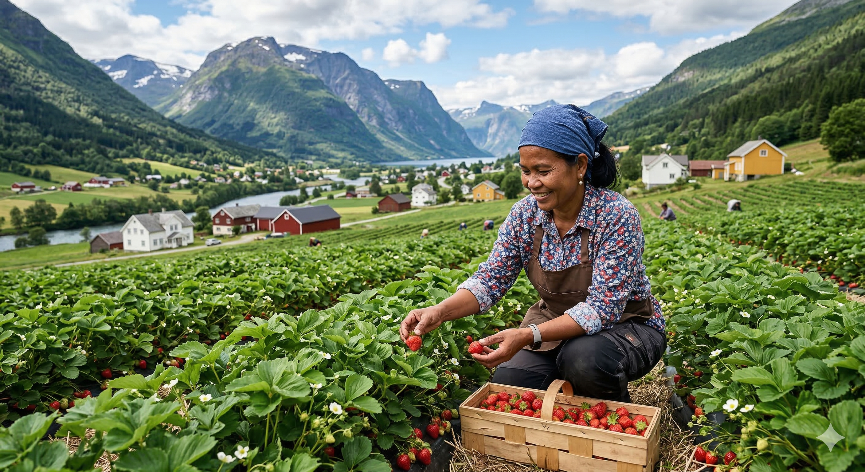 Thai berry picker working on a Norwegian farm during summer season